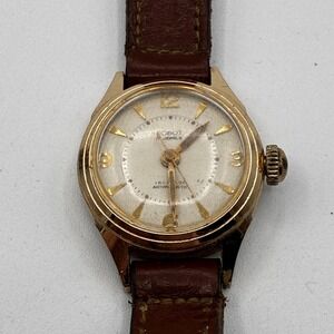 Vintage Robot 17 Jewels Antimagnetic Gold Tone Ladies Watch Leather Band Runs